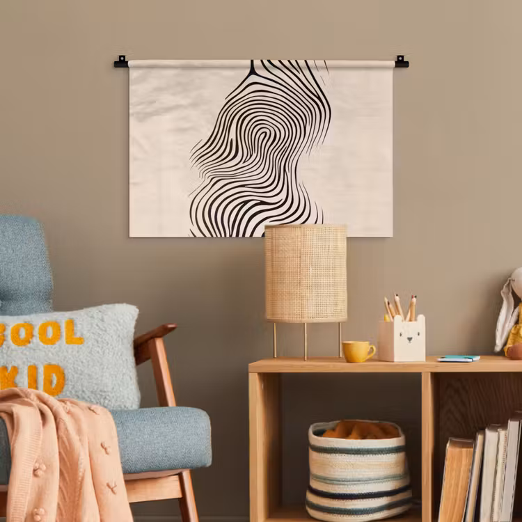 Lijnen - Abstract - Golvend - Zwart Wandkleed katoen klein -wsfeer4_kind
