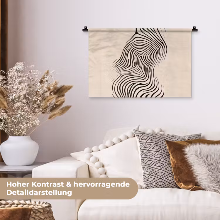 Lijnen - Abstract - Golvend - Zwart Wandkleed katoen klein -tsfeer1_DE