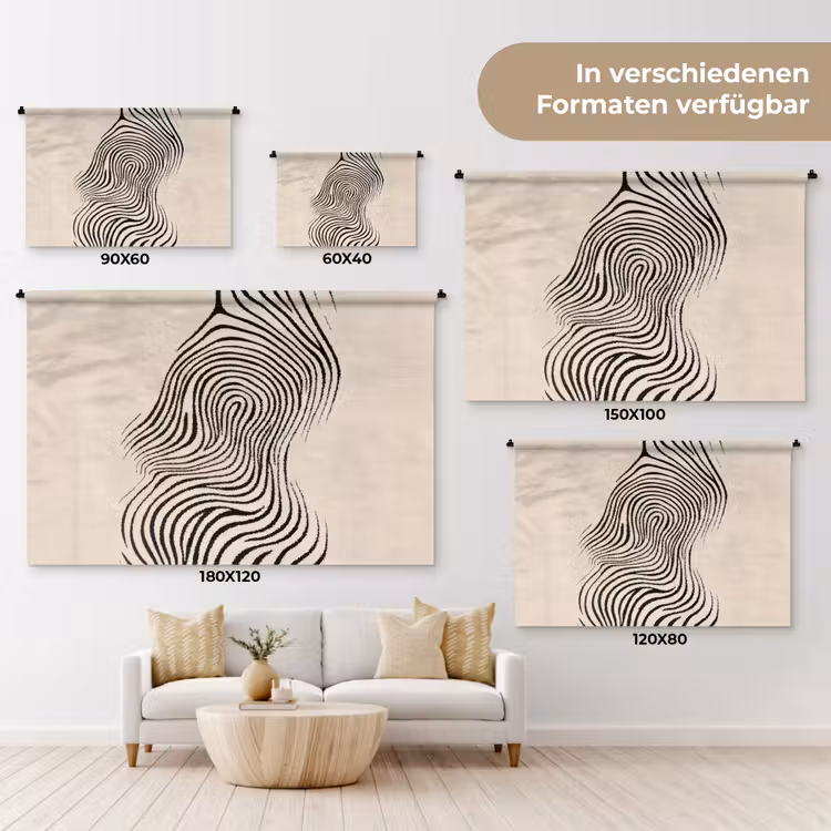 Lijnen - Abstract - Golvend - Zwart Wandkleed katoen klein -tsfeer8_DE