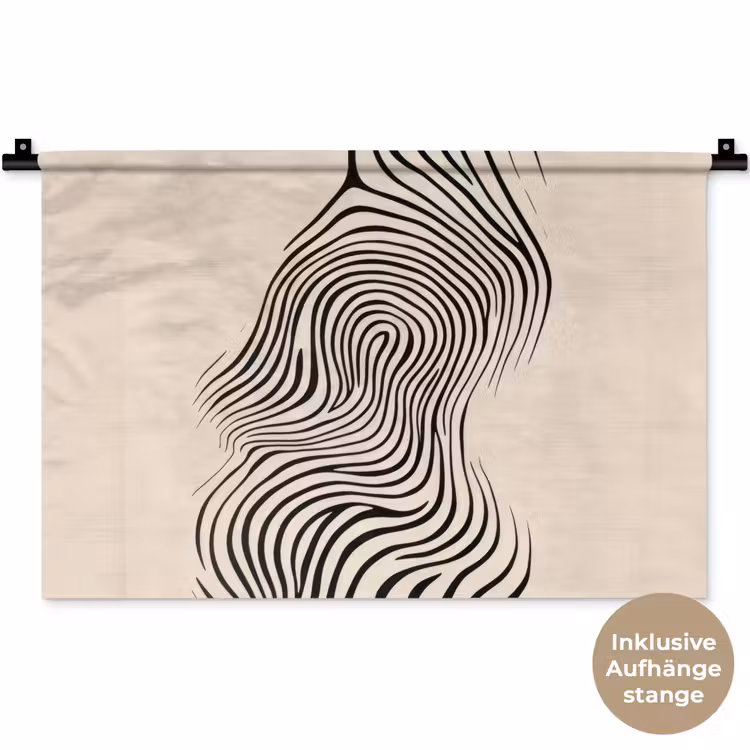 Lijnen - Abstract - Golvend - Zwart Wandkleed katoen klein -t3d_DE