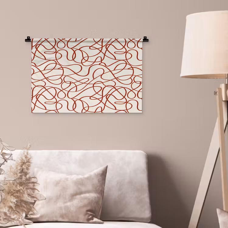 Lijnen - Abstract - Rood - Beige Wandkleed katoen klein 269 -sfeer4