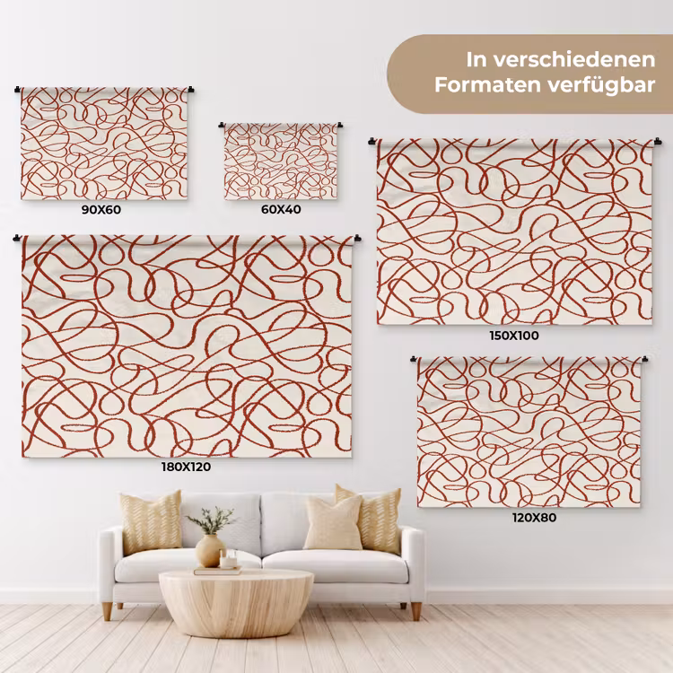 Lijnen - Abstract - Rood - Beige Wandkleed katoen klein 269 -tsfeer8_DE
