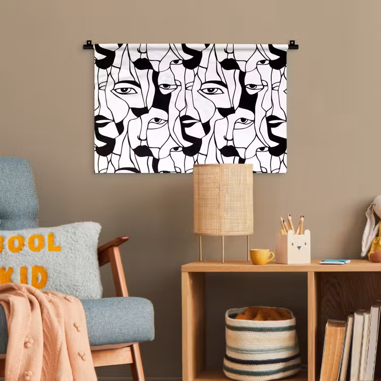Lijnen - Gezichten - Zwart - Wit Wandkleed katoen klein 269 -wsfeer4_kind