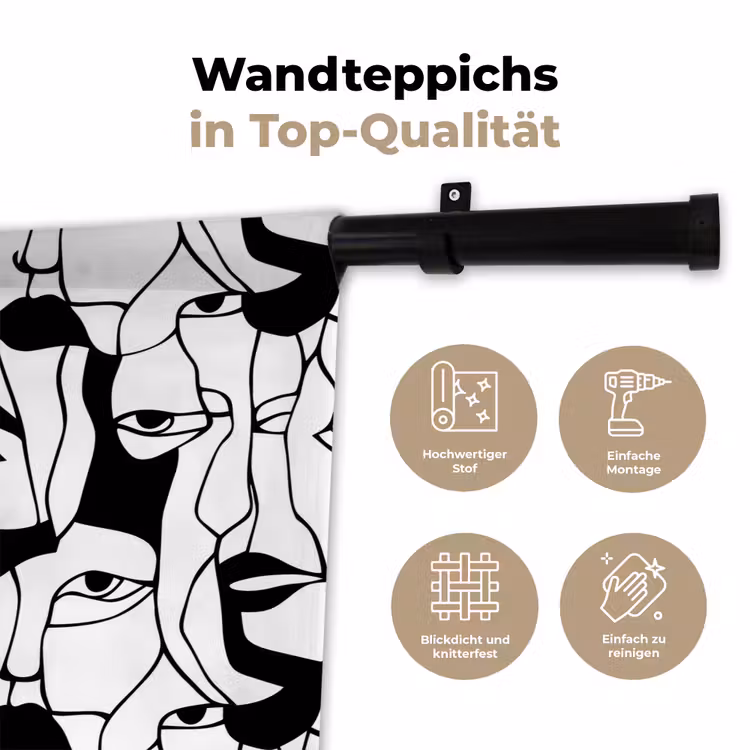 Lijnen - Gezichten - Zwart - Wit Wandkleed katoen klein 269 -tsfeer2_DE