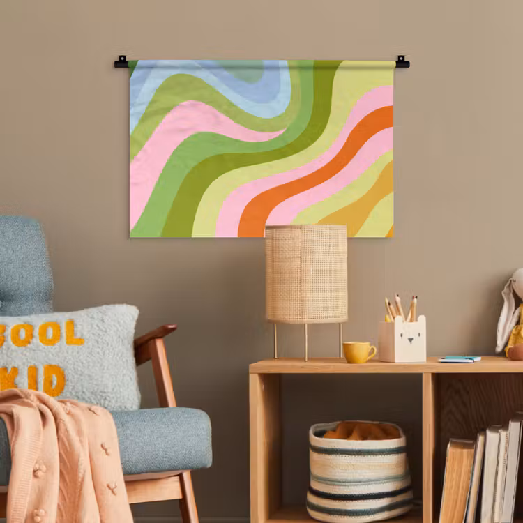 Lijnen - Pasteltinten - Golvend Wandkleed katoen klein -wsfeer4_kind