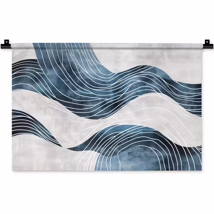 Lijnen - Golven - Abstract - Blauw Wandkleed katoen klein -zz3d