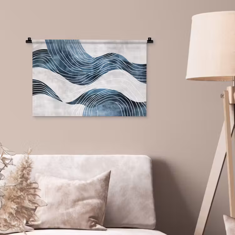 Lijnen - Golven - Abstract - Blauw Wandkleed katoen klein -sfeer4