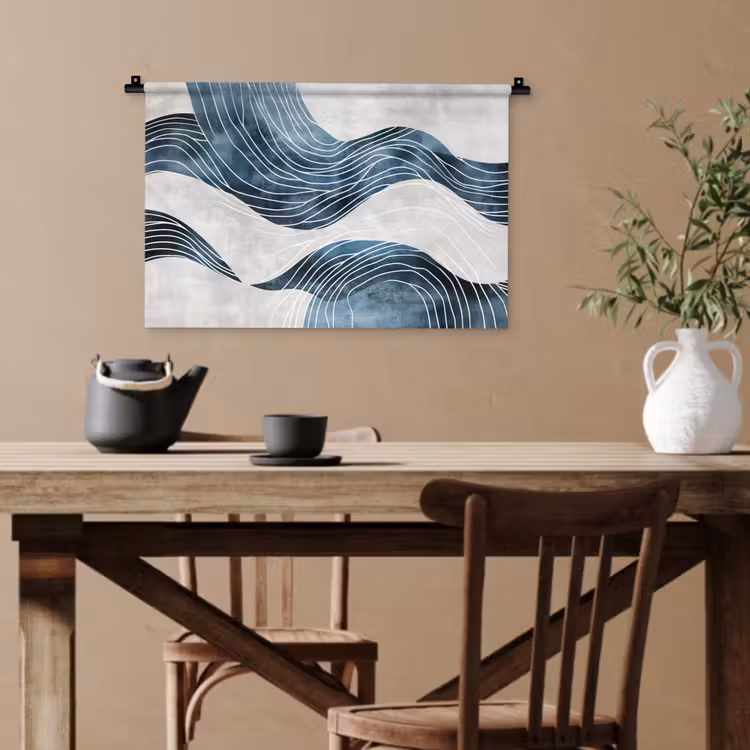 Lijnen - Golven - Abstract - Blauw Wandkleed katoen klein -sfeer6