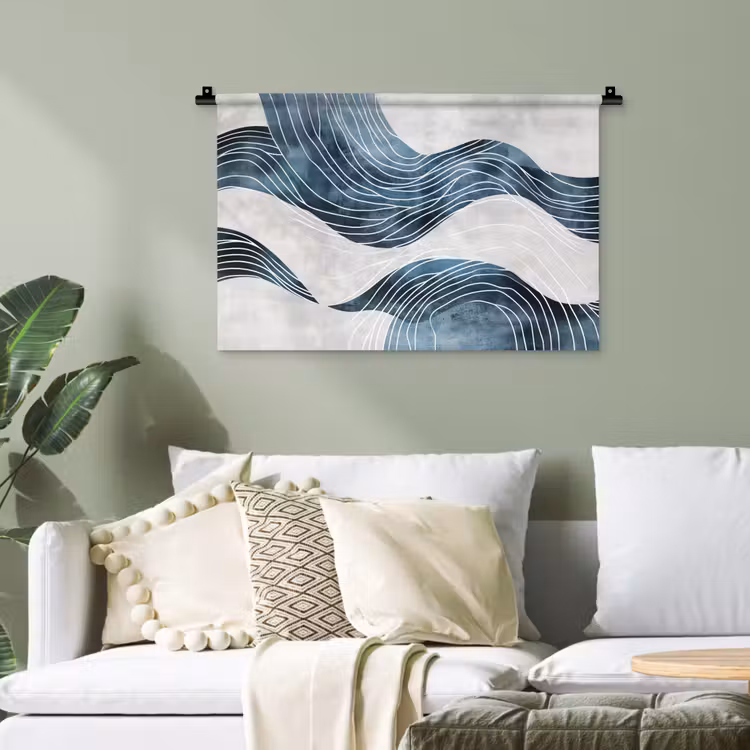 Lijnen - Golven - Abstract - Blauw Wandkleed katoen klein -sfeer7