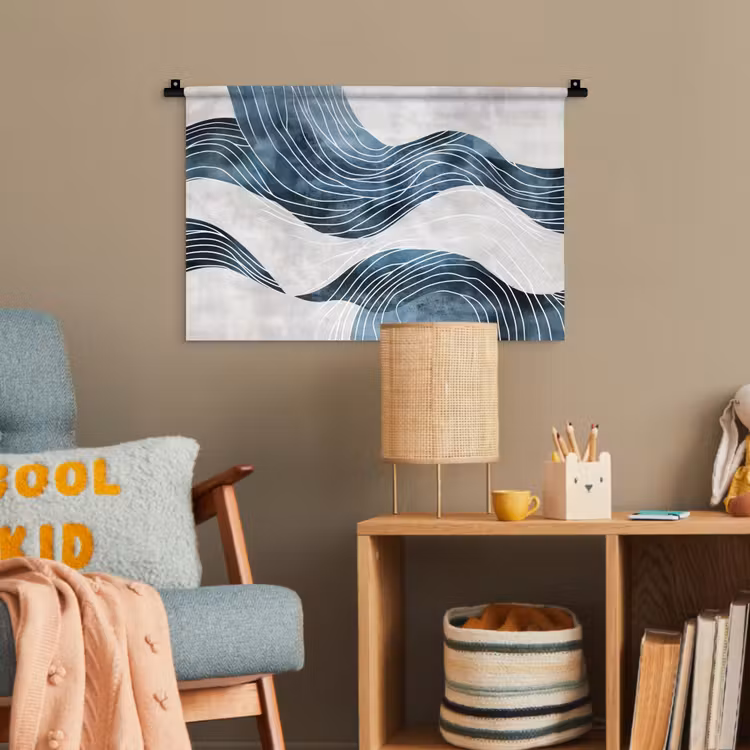 Lijnen - Golven - Abstract - Blauw Wandkleed katoen klein -wsfeer4_kind