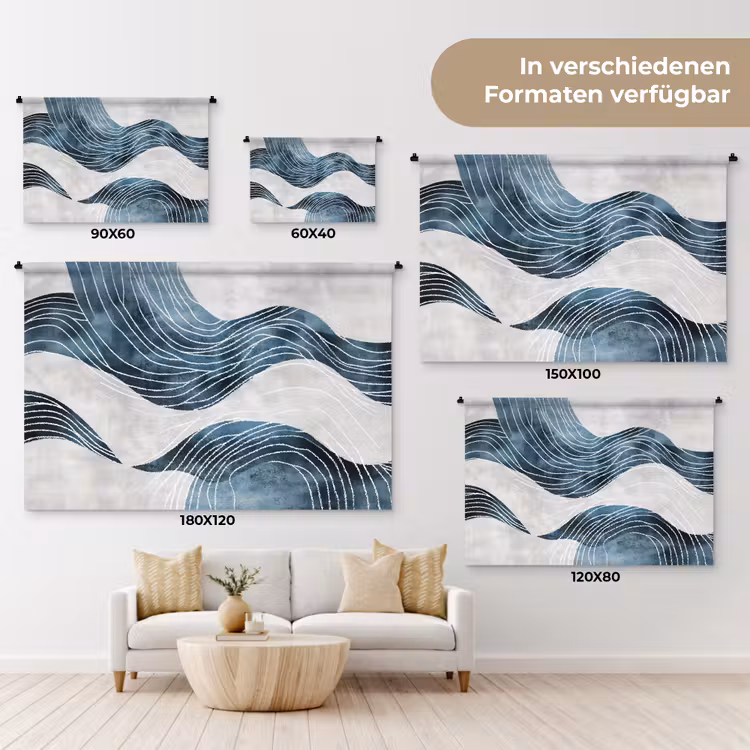 Lijnen - Golven - Abstract - Blauw Wandkleed katoen klein -tsfeer8_DE