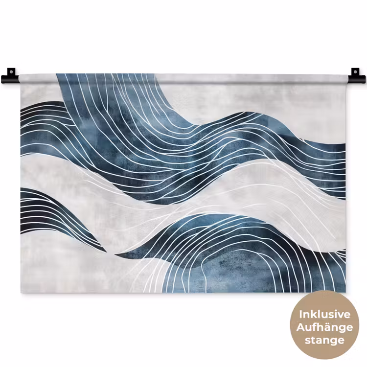 Lijnen - Golven - Abstract - Blauw Wandkleed katoen klein -t3d_DE