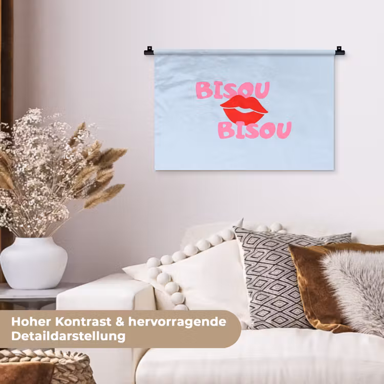 Lippen - Bisou - Blauw Wandkleed katoen klein -tsfeer1_DE