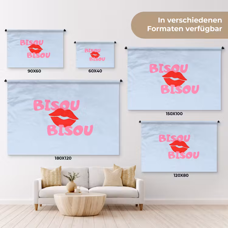 Lippen - Bisou - Blauw Wandkleed katoen klein -tsfeer8_DE
