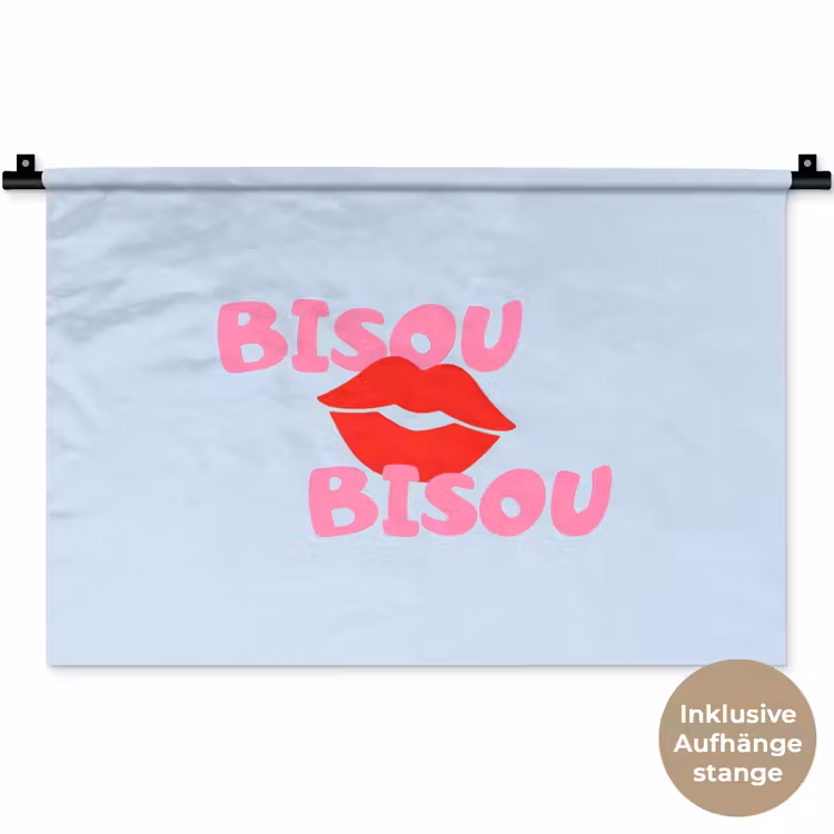 Lippen - Bisou - Blauw Wandkleed katoen klein -t3d_DE