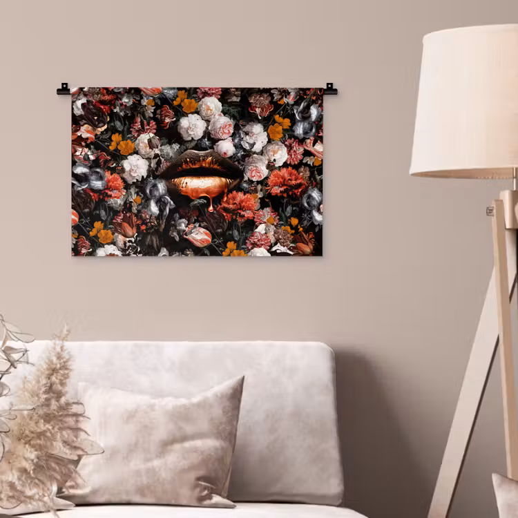 Lippen - Bloemen - Verf - Oranje - Kunst - Abstract - Oude meesters Wandkleed katoen klein -sfeer4