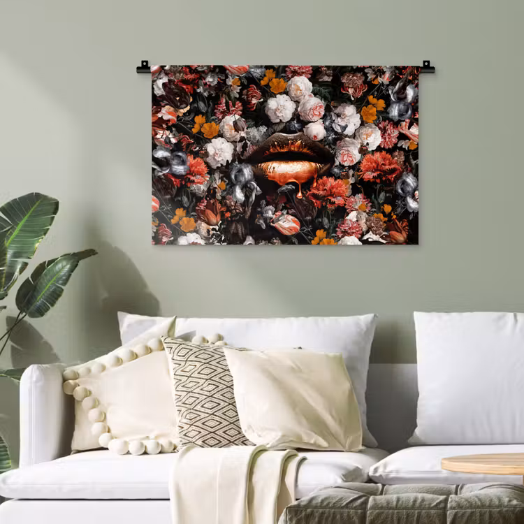 Lippen - Bloemen - Verf - Oranje - Kunst - Abstract - Oude meesters Wandkleed katoen klein -sfeer7