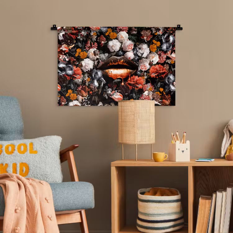 Lippen - Bloemen - Verf - Oranje - Kunst - Abstract - Oude meesters Wandkleed katoen klein -wsfeer4_kind