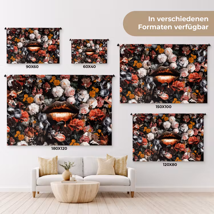 Lippen - Bloemen - Verf - Oranje - Kunst - Abstract - Oude meesters Wandkleed katoen klein -tsfeer8_DE