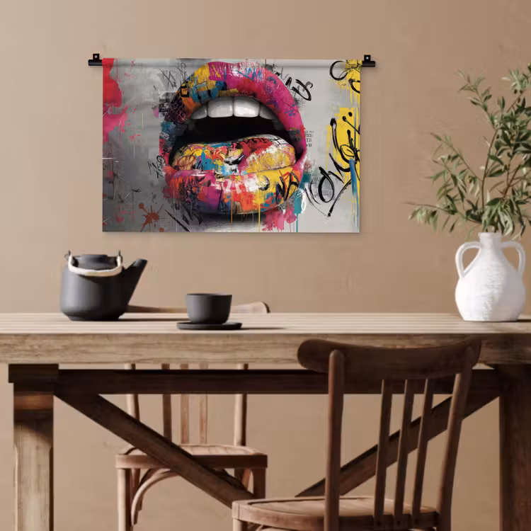 Lippen - Graffiti - Expressief Wandkleed katoen klein -sfeer6