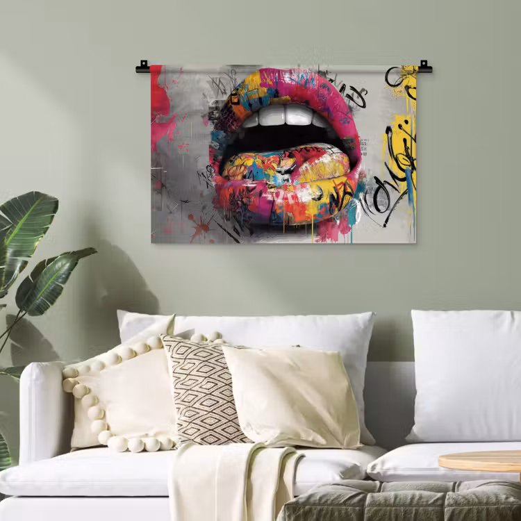 Lippen - Graffiti - Expressief Wandkleed katoen klein -sfeer7