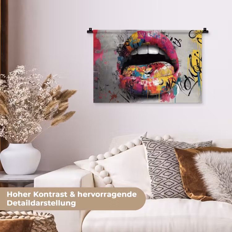 Lippen - Graffiti - Expressief Wandkleed katoen klein -tsfeer1_DE