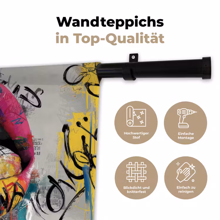 Lippen - Graffiti - Expressief Wandkleed katoen klein -tsfeer2_DE