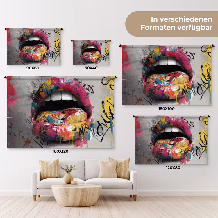 Lippen - Graffiti - Expressief Wandkleed katoen klein -tsfeer8_DE