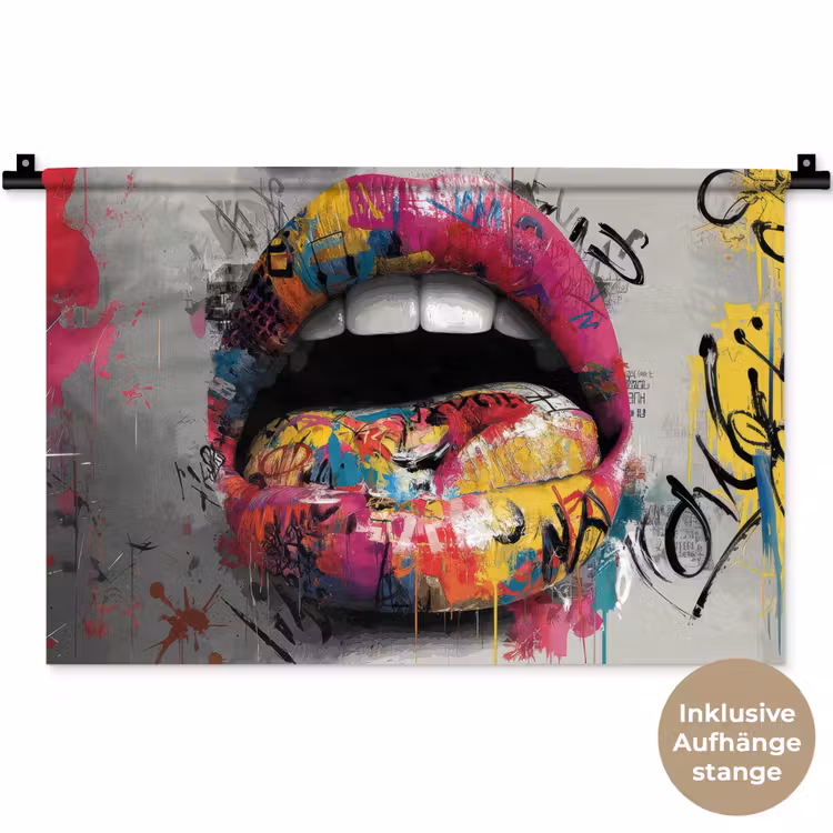 Lippen - Graffiti - Expressief Wandkleed katoen klein -t3d_DE