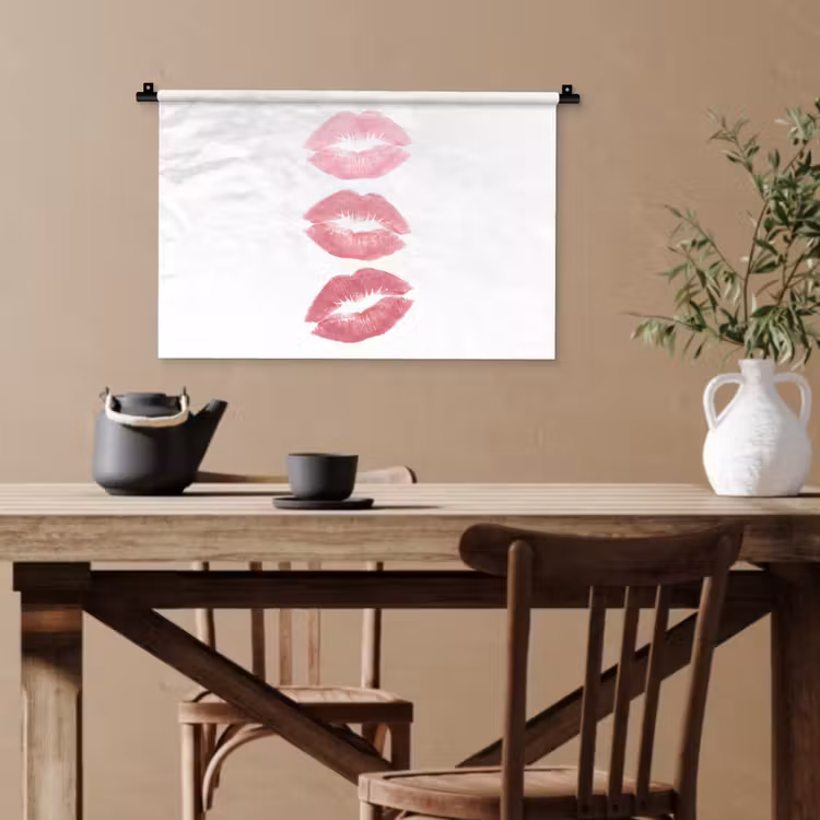 Lippen - Kusafdruk - Roze - Modern - Abstract Wandkleed katoen klein -sfeer6
