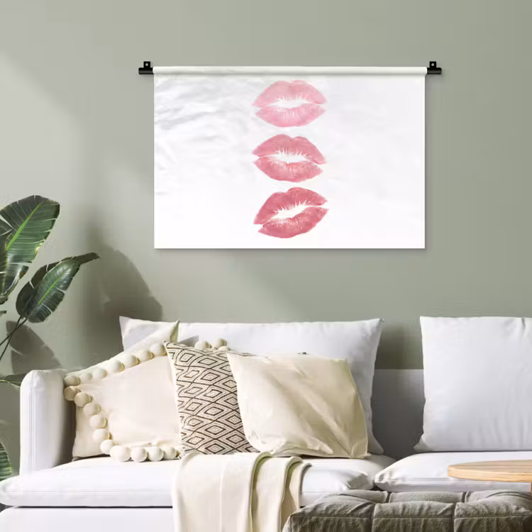Lippen - Kusafdruk - Roze - Modern - Abstract Wandkleed katoen klein -sfeer7