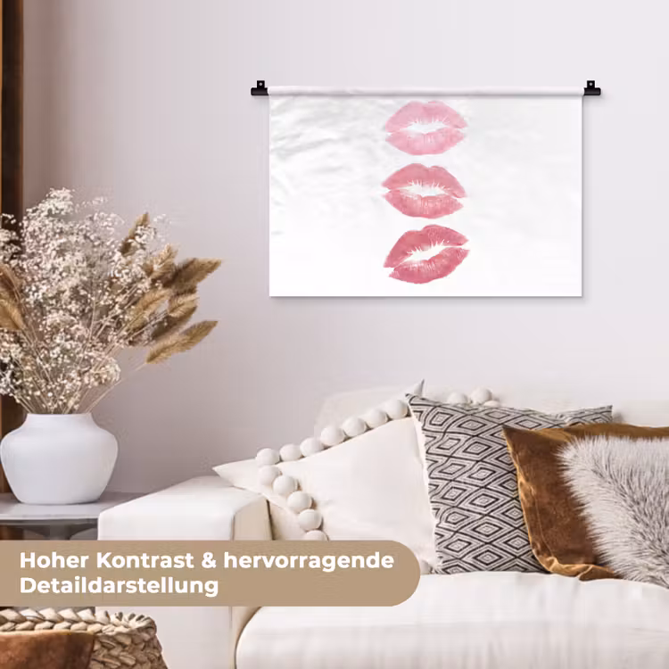 Lippen - Kusafdruk - Roze - Modern - Abstract Wandkleed katoen klein -tsfeer1_DE