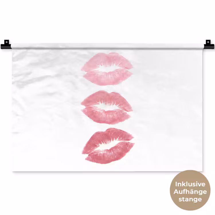 Lippen - Kusafdruk - Roze - Modern - Abstract Wandkleed katoen klein -t3d_DE