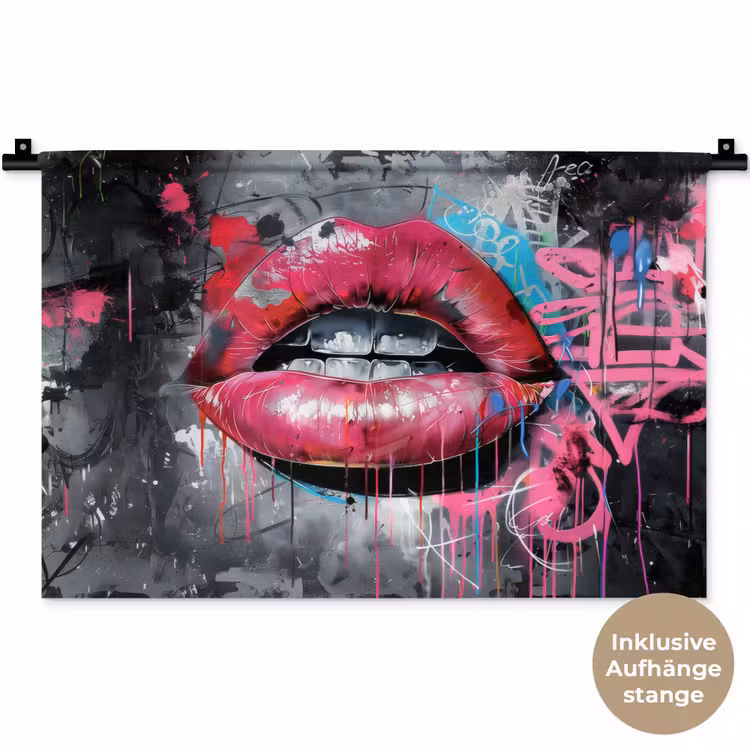 Lippen - Felroze - Graffiti - Verfstrepen Wandkleed katoen klein -t3d_DE