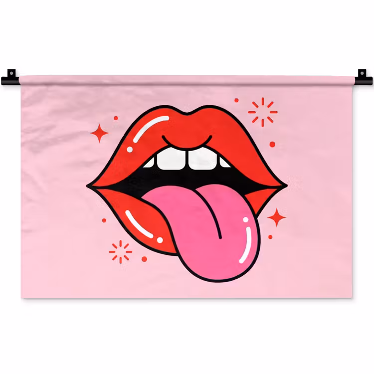 Lippen - Tong - Pop-art - Kleurrijk - Roze Wandkleed katoen klein -zz3d