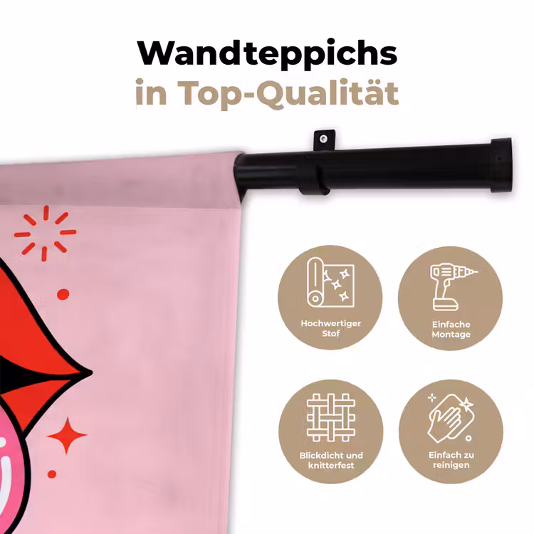 Lippen - Tong - Pop-art - Kleurrijk - Roze Wandkleed katoen klein -tsfeer2_DE