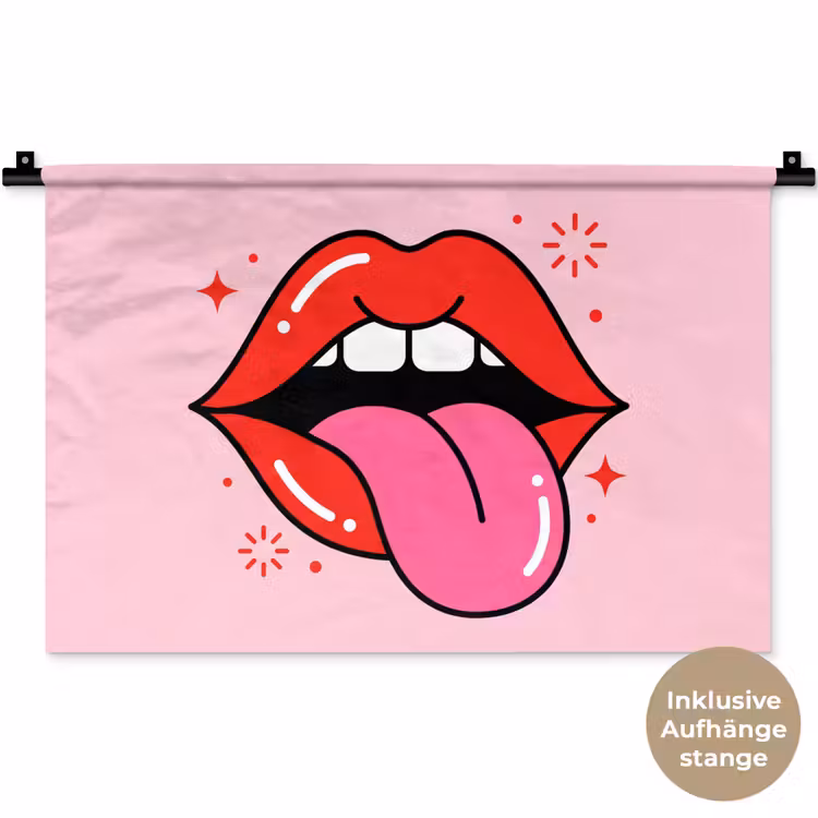 Lippen - Tong - Pop-art - Kleurrijk - Roze Wandkleed katoen klein -t3d_DE