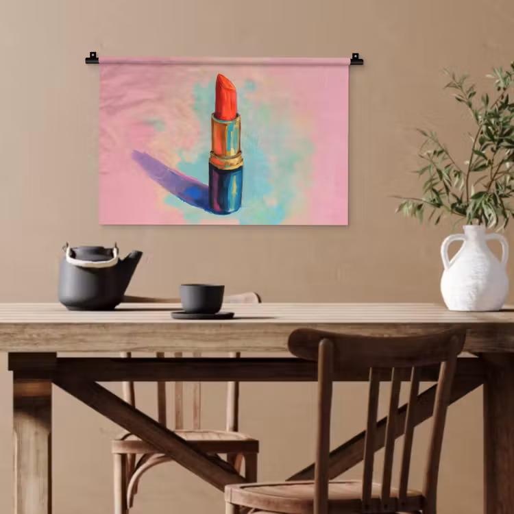 Lippenstift - Rood - Penseelstreken Wandkleed katoen klein -sfeer6