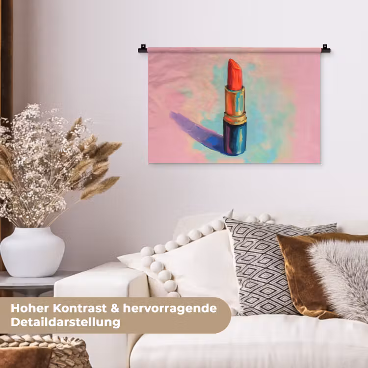 Lippenstift - Rood - Penseelstreken Wandkleed katoen klein -tsfeer1_DE