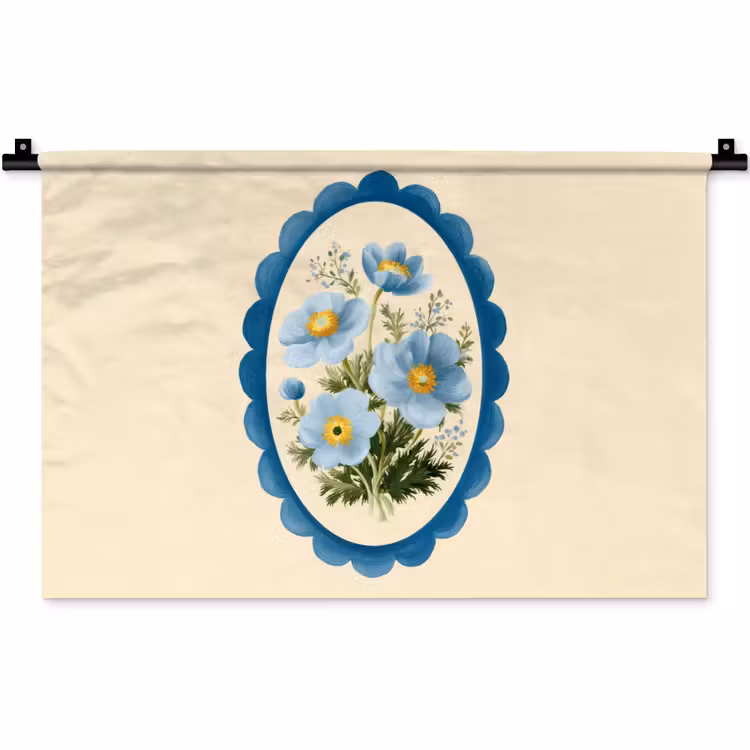 Lijst - Bloemen - Lichtblauw - Illustratie Wandkleed katoen klein -zz3d