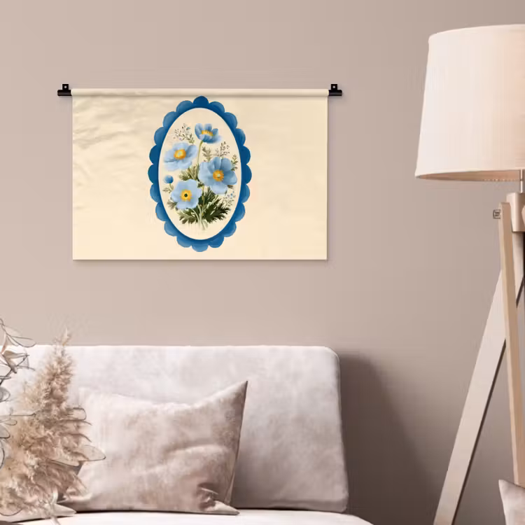 Lijst - Bloemen - Lichtblauw - Illustratie Wandkleed katoen klein -sfeer4