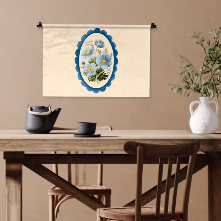 Lijst - Bloemen - Lichtblauw - Illustratie Wandkleed katoen klein -sfeer6