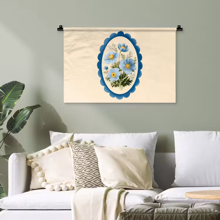 Lijst - Bloemen - Lichtblauw - Illustratie Wandkleed katoen klein -sfeer7