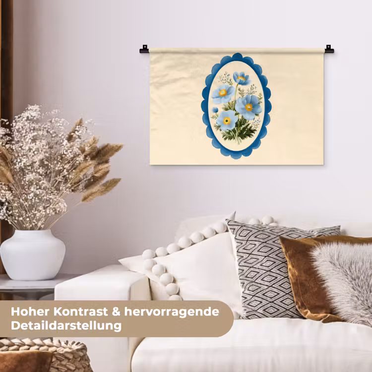 Lijst - Bloemen - Lichtblauw - Illustratie Wandkleed katoen klein -tsfeer1_DE