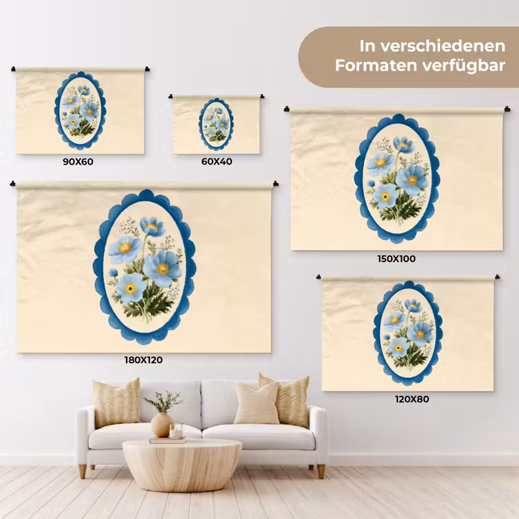 Lijst - Bloemen - Lichtblauw - Illustratie Wandkleed katoen klein -tsfeer8_DE