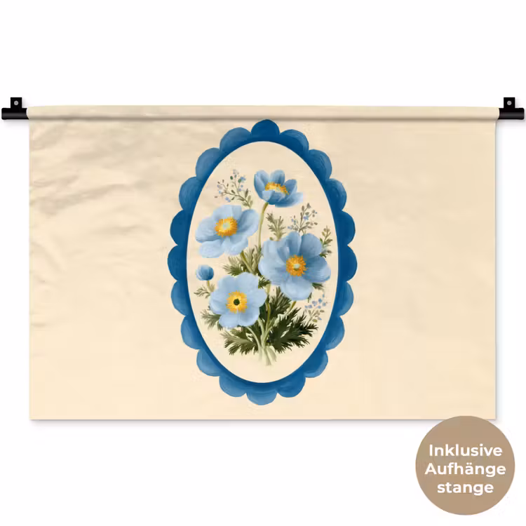 Lijst - Bloemen - Lichtblauw - Illustratie Wandkleed katoen klein -t3d_DE