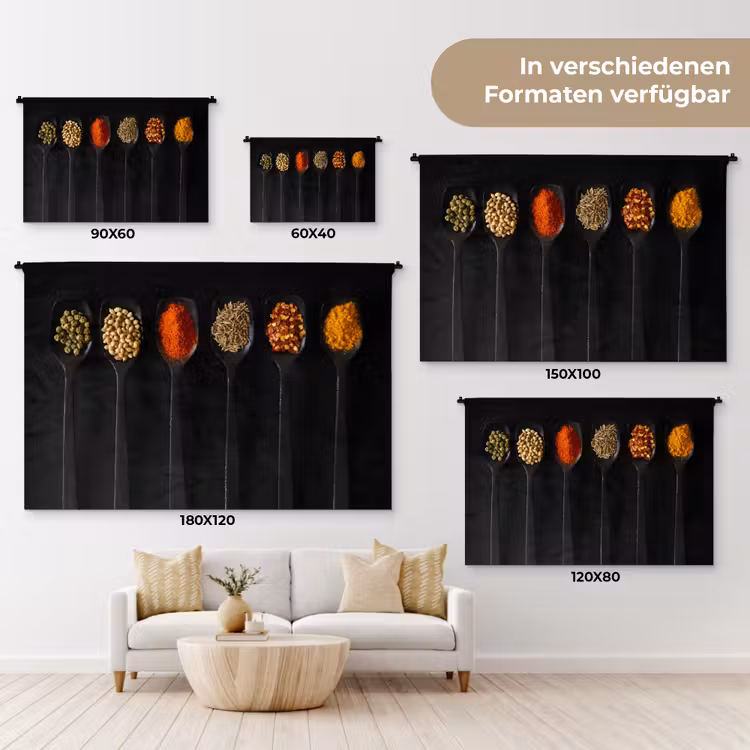 Lepels - Specerijen - Zwart - Kruiden - Rustiek Wandkleed katoen klein -tsfeer8_DE