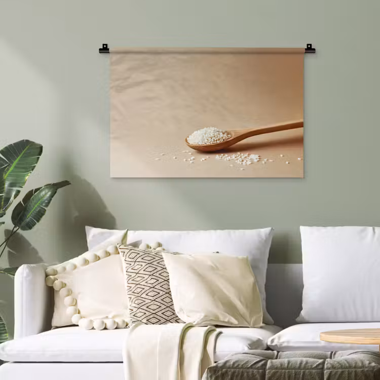 Lepel - Rijst - Hout - Beige Wandkleed katoen klein -sfeer7