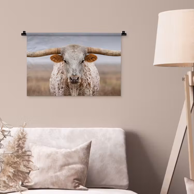 Longhorn - Grasveld - Dier Wandkleed katoen klein -sfeer4