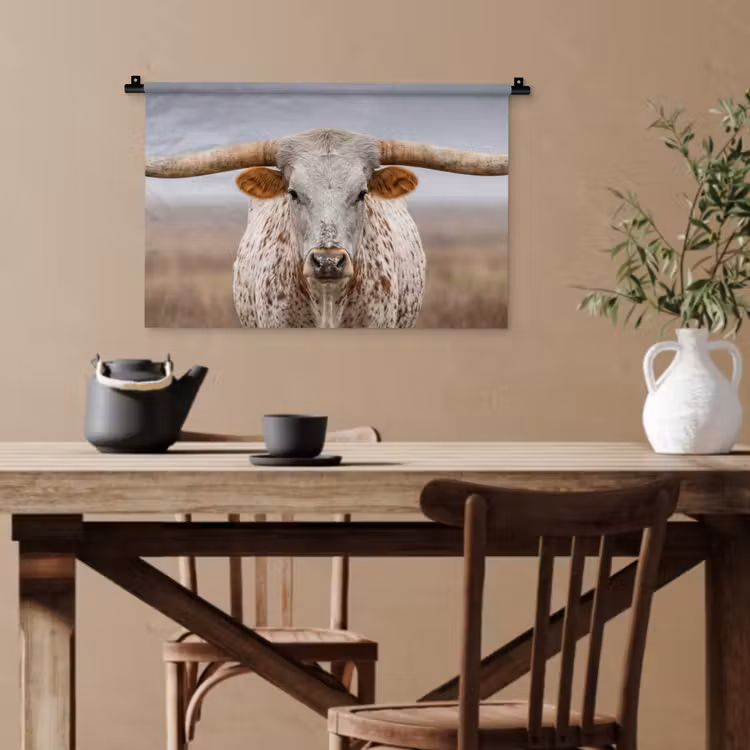 Longhorn - Grasveld - Dier Wandkleed katoen klein -sfeer6